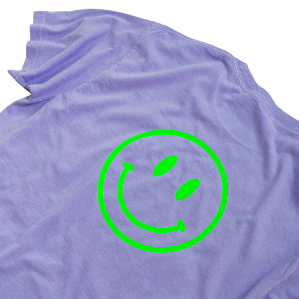 Neon Green Smiley Face Violet Purple Comfort Colors T-Shirt