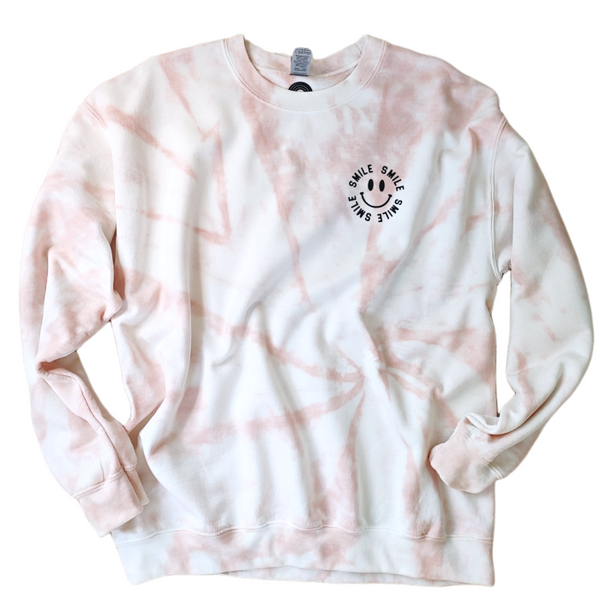 Tan Tie-Dye Smile Sweatshirt.