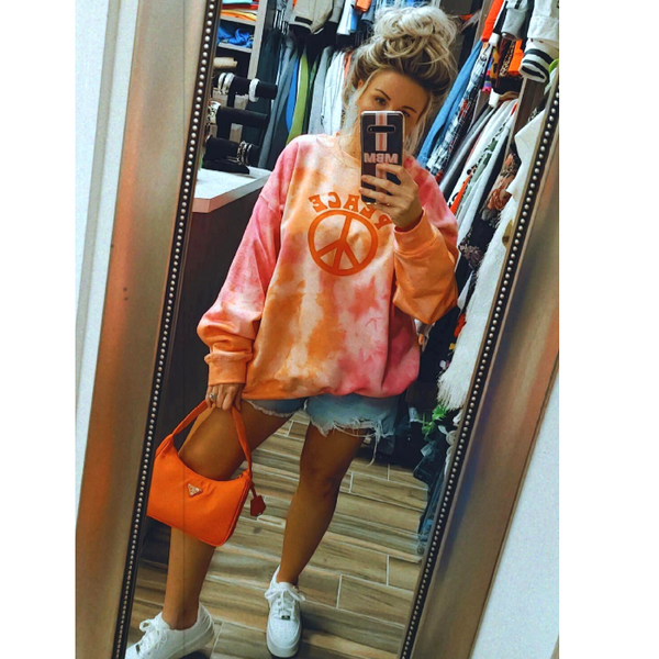 Peace Sign Tie-Dye Oversized Trendy Crewneck Sweatshirt