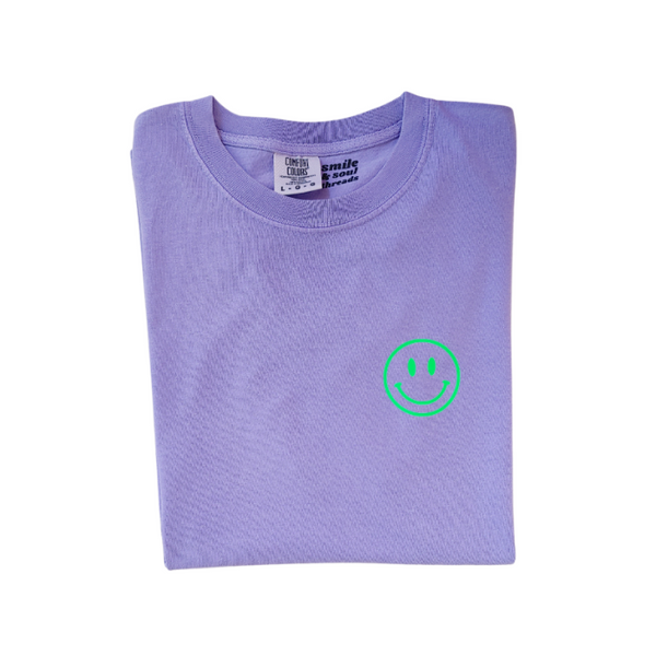 Neon Green Smiley Face Violet Purple Comfort Colors T-Shirt