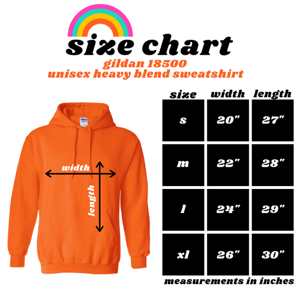 Gildan 18500 Unisex Heavy Blend Hoodie Size Chart