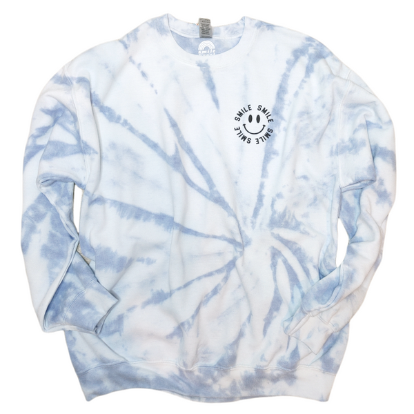Blue Jean Tie-Dye Smile Sweatshirt.