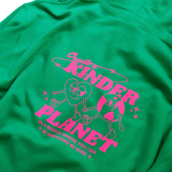 Create a Kinder Planet Green & Neon Pink Hoodie