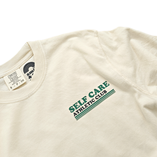 self care retro smiley athletic club t-shirt