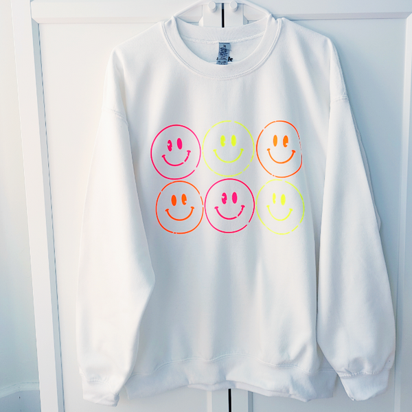 neon smiley face sweatshirt
