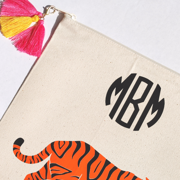 Monogram Tiger Zipper Canvas Pouch.