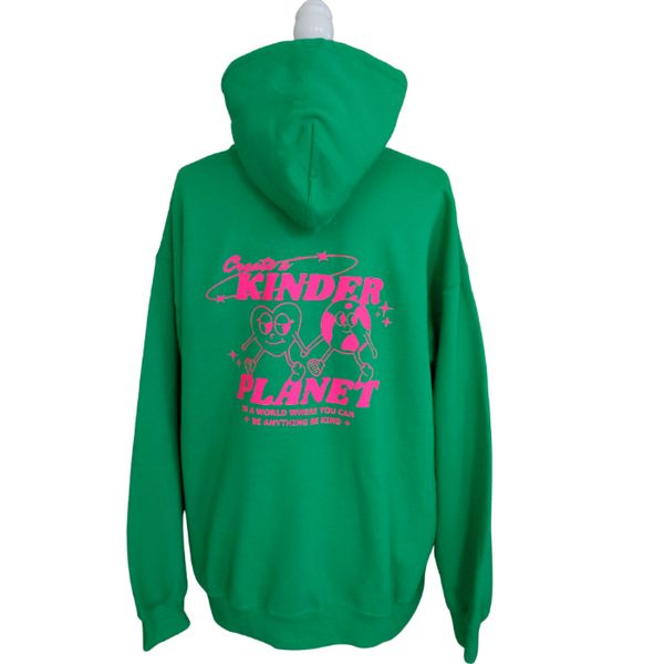 Create a Kinder Planet Green & Neon Pink Hoodie