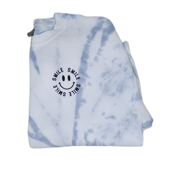 Blue Jean Tie-Dye Smile Sweatshirt.