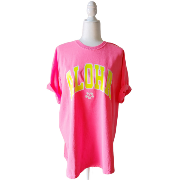Neon Pink Aloha Hawaii Hibiscus T-Shirt.