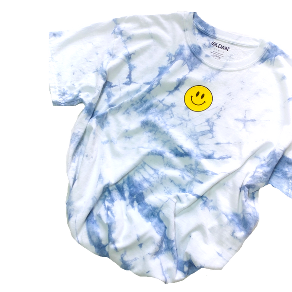 Blue Tie-Dye Smiley Face T-Shirt.