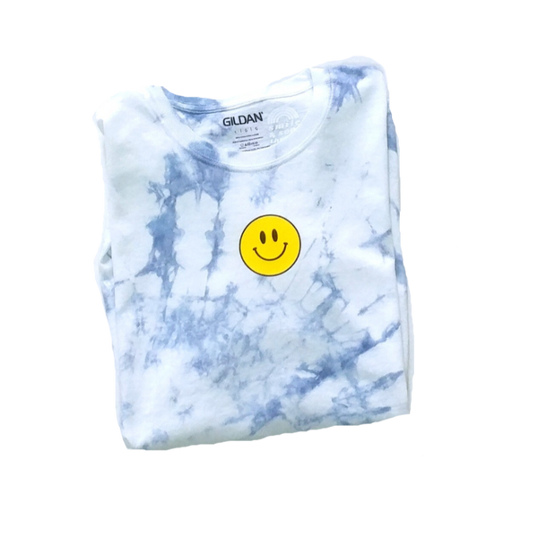 Blue Tie-Dye Smiley Face T-Shirt.