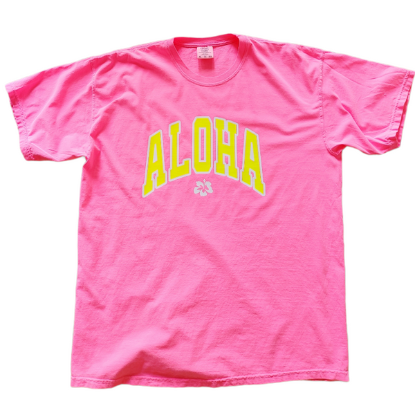 Neon Pink Aloha Hawaii Hibiscus T-Shirt.