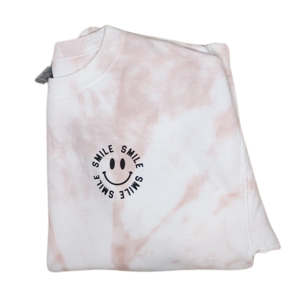 Tan Tie-Dye Smile Sweatshirt.