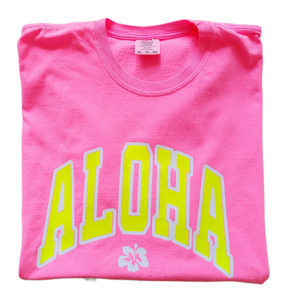 Neon Pink Aloha Hawaii Hibiscus T-Shirt.