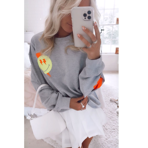 smiley face lightning bolt crewneck sweatsuit set