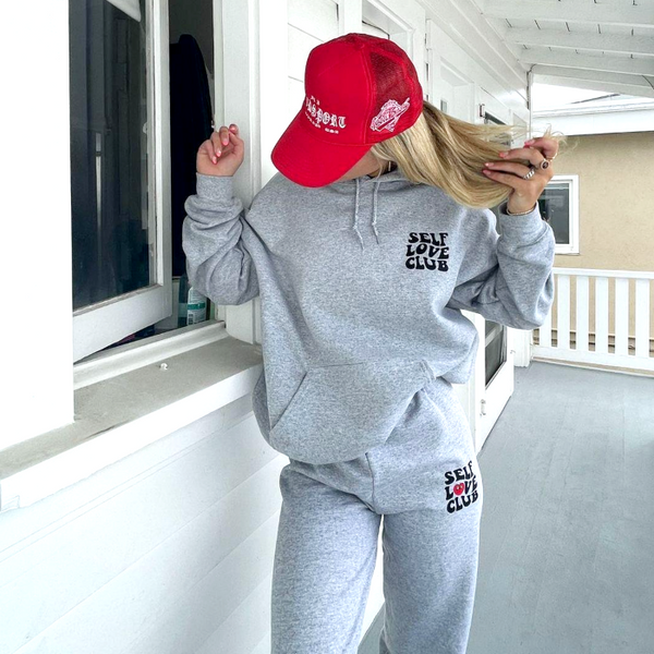 self love smiley heart hoodie sweatsuit set