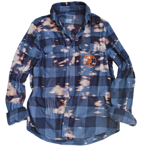 NY Mets Bleached Distressed Flannel Shirt.