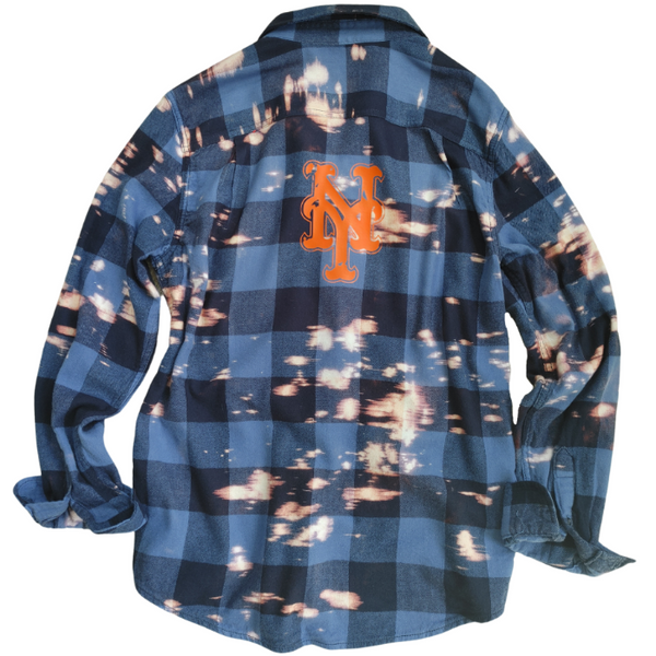 NY Mets Bleached Distressed Flannel Shirt.