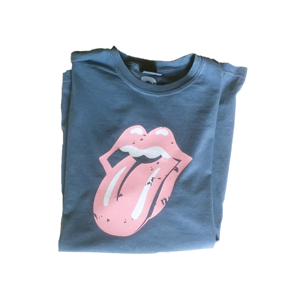 Distressed Pink Tongue Blue Jean Comfort Colors T-Shirt.