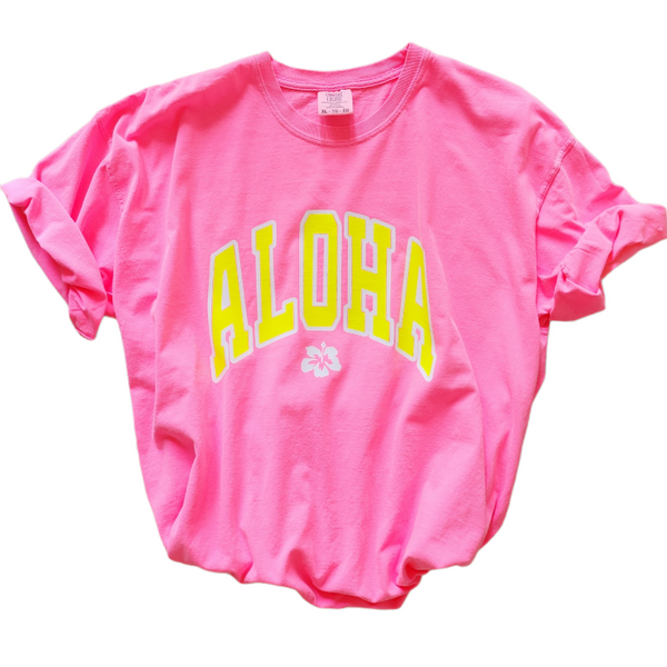 Neon Pink Aloha Hawaii Hibiscus T-Shirt.