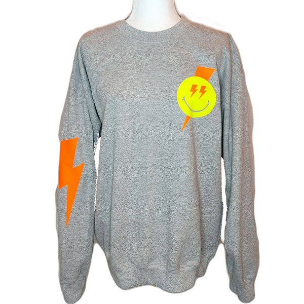 Smiley Face Lightning Bolt Crewneck Sweatshirt.