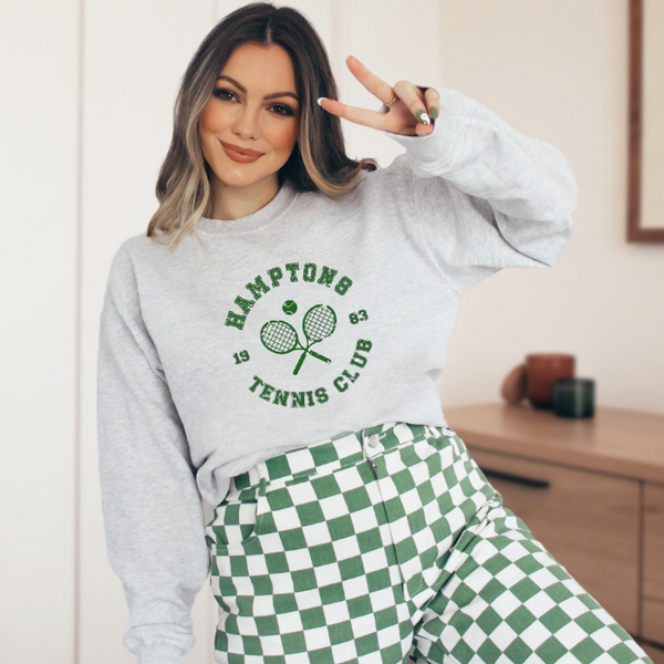 Ash distressed Hamptons Tennis Club Oversized Crewneck Preppy Sweatshirt