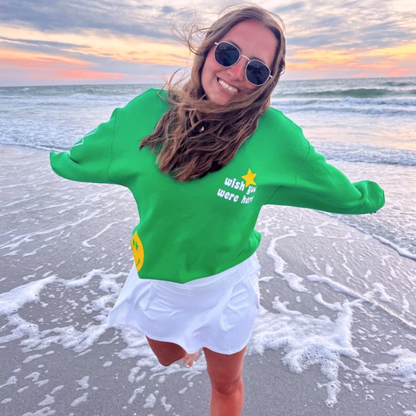 Green Smiley Face Lightning Bolt Sweatshirt.