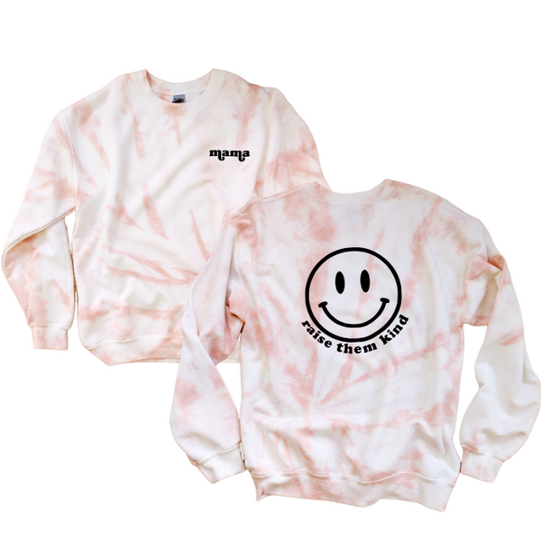 Mama Tan Tie-Dye Smiley Face Raise Them Kind Sweatshirt.