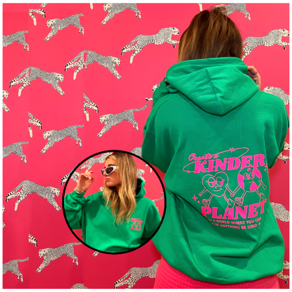 Create a Kinder Planet Green & Neon Pink Hoodie