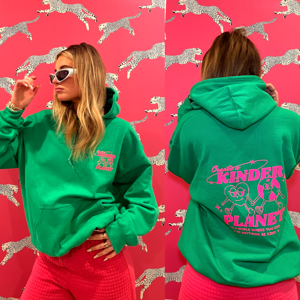Create a Kinder Planet Green & Neon Pink Hoodie