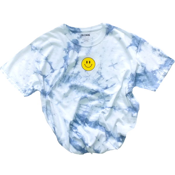 Blue Tie-Dye Smiley Face T-Shirt.