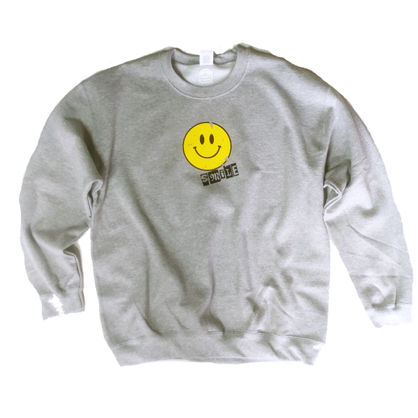 Distressed Smiley Face Graphic Sweatshirt.