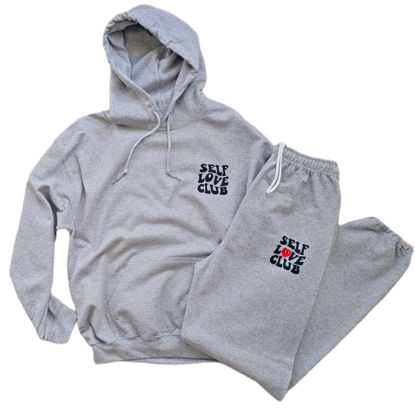 self love smiley heart hoodie sweatsuit set
