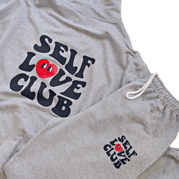 self love smiley heart hoodie sweatsuit set