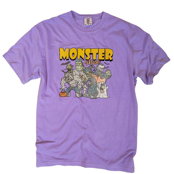 Get in the Halloween spirit with our Retro Halloween Shirt! This Monster Mash shirt features a unique distressed vintage design on a comfortable Comfort Colors tee. With a spooky and fun design, it's the perfect shirt for all your Halloween festivities. Available in both comfort color t-shirts and Gildan crewneck sweatshirts, you can't go wrong with this Monster Tee. Size up for an oversized fit!