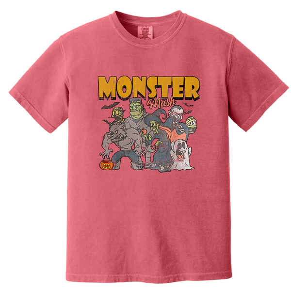 Get in the Halloween spirit with our Retro Halloween Shirt! This Monster Mash shirt features a unique distressed vintage design on a comfortable Comfort Colors tee. With a spooky and fun design, it's the perfect shirt for all your Halloween festivities. Available in both comfort color t-shirts and Gildan crewneck sweatshirts, you can't go wrong with this Monster Tee. Size up for an oversized fit!