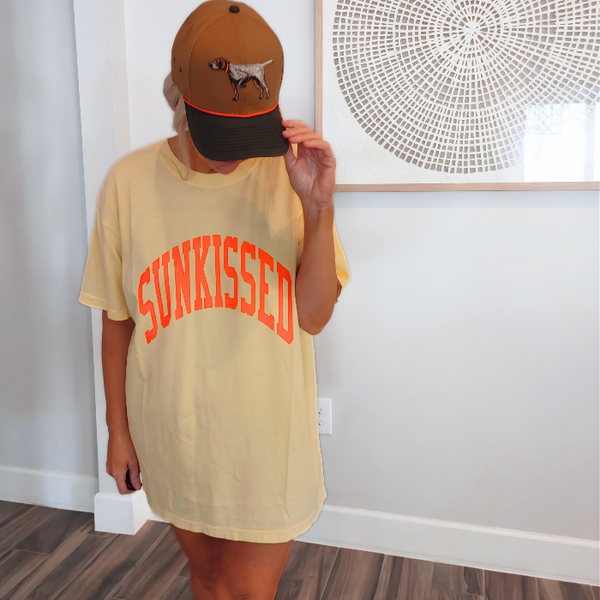 This neon Sunkissed shirt is the perfect summer tee. Comfortable and stylish, it's perfect for the beach, pool or simply enjoying a warm day. Brighten up your wardrobe in this trendy soft bright neon t-shirt you'll want to wear all year round! This is your ultimate summer t-shirt.
