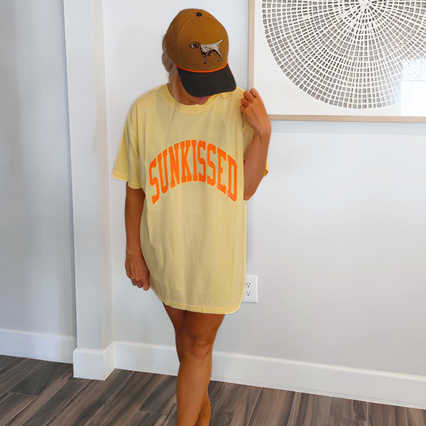 This neon Sunkissed shirt is the perfect summer tee. Comfortable and stylish, it's perfect for the beach, pool or simply enjoying a warm day. Brighten up your wardrobe in this trendy soft bright neon t-shirt you'll want to wear all year round! This is your ultimate summer t-shirt.