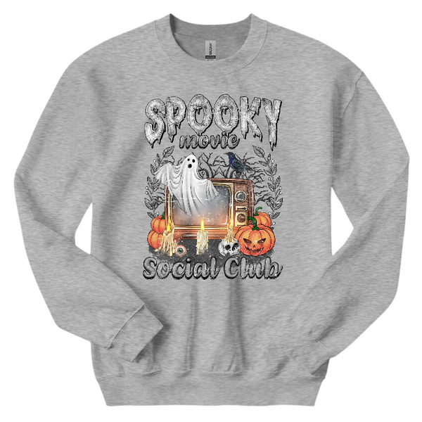 Conquer your fears with our Spooky Movie Social Club T-shirt! Show your love for horror movies and celebrate Halloween in style with our retro, vintage design. Available in comfort color t-shirts and Gildan crewneck sweatshirts, you can size up for an oversized fit. Be bold, be daring, be spooky! Order now!