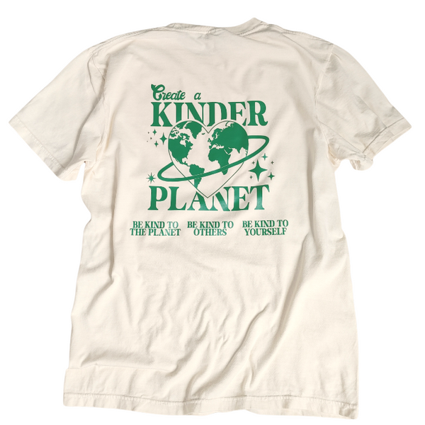 create a kinder planet words on back of  t-shirt
