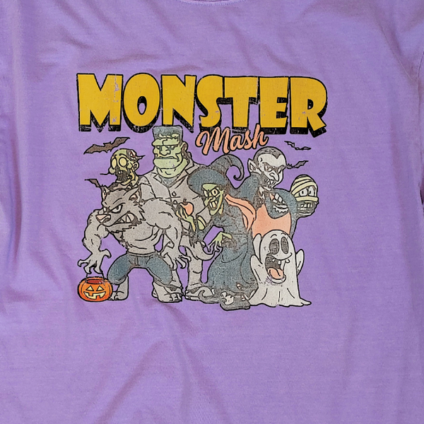 Get in the Halloween spirit with our Retro Halloween Shirt! This Monster Mash shirt features a unique distressed vintage design on a comfortable Comfort Colors tee. With a spooky and fun design, it's the perfect shirt for all your Halloween festivities. Available in both comfort color t-shirts and Gildan crewneck sweatshirts, you can't go wrong with this Monster Tee. Size up for an oversized fit!