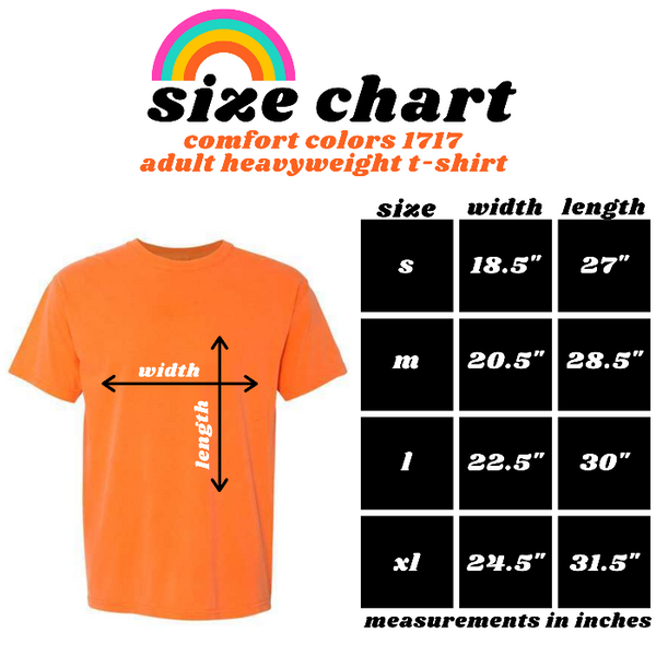 Comfort Colors 1717 Unisex Tshirt Size Chart