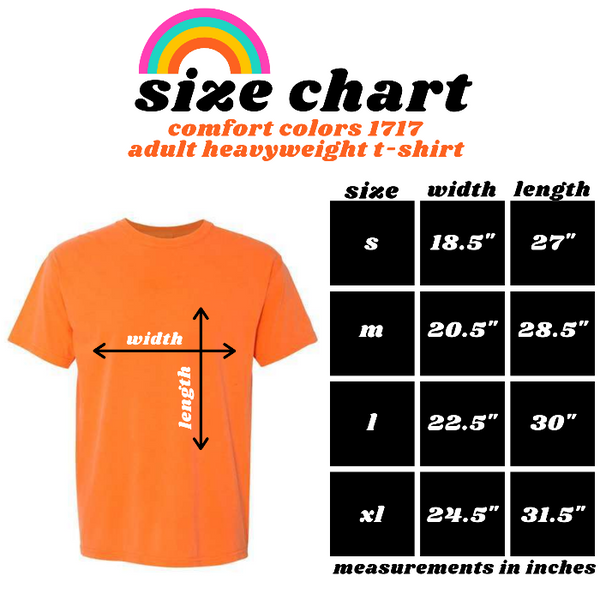 comfort colors 1717 adult size chart