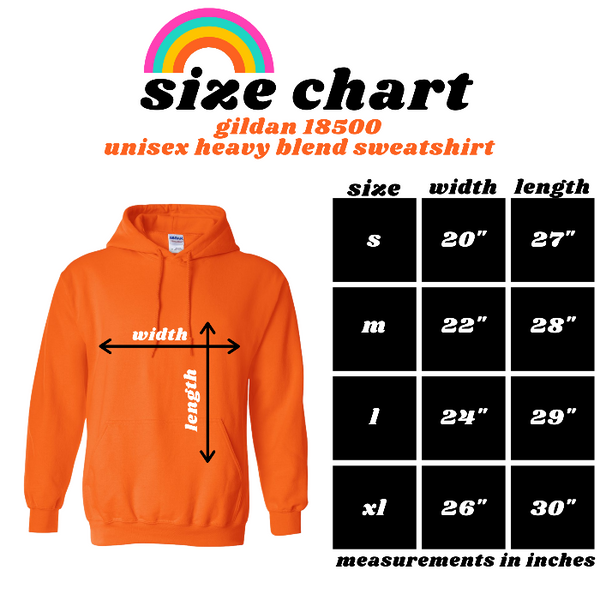 Gildan 18500 Unisex Hoodie Sweatshirt Size Chart