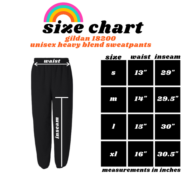 Gildan 18200 Unisex Sweatpants Size Chart