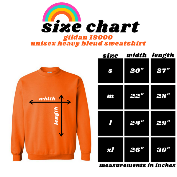 Gildan 18000 Unisex Crewneck Sweatshirt Size Chart
