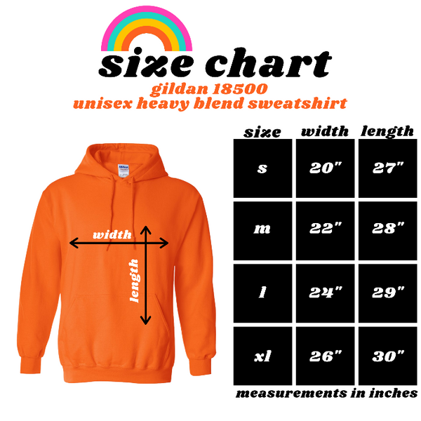 Gildan 18500 unisex hoodie sweatshirt size chart