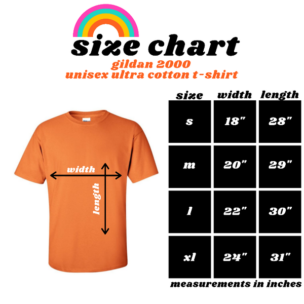 Gildan 2000 TShirt Size Chart