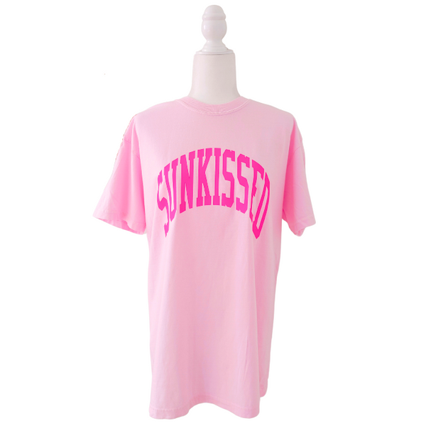 This neon Sunkissed shirt is the perfect summer tee. Comfortable and stylish, it's perfect for the beach, pool or simply enjoying a warm day. Brighten up your wardrobe in this trendy soft bright neon t-shirt you'll want to wear all year round! This is your ultimate summer t-shirt.