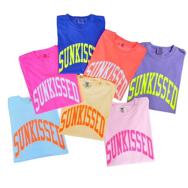 This neon Sunkissed shirt is the perfect summer tee. Comfortable and stylish, it's perfect for the beach, pool or simply enjoying a warm day. Brighten up your wardrobe in this trendy soft bright neon t-shirt you'll want to wear all year round! This is your ultimate summer t-shirt.